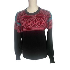 Herman's Vintage Wool Black/Teal/Pink Patterned Sweater Womens Large